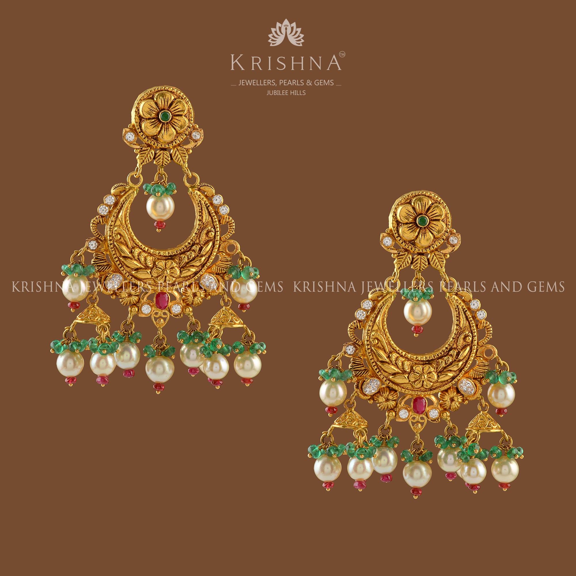 Regal Gold Chandbali Earrings - Krishna Jewellers Pearls and Gems
